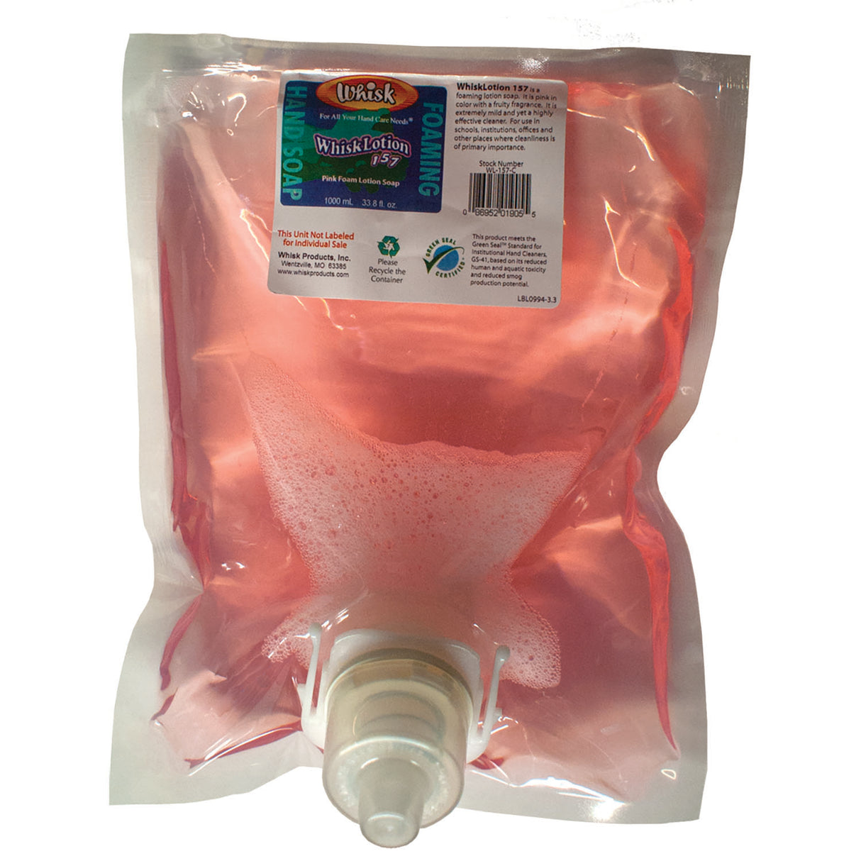 WhiskLotion Soap 157 Pink Foam Lotion Soap, 1000 mL, 8/Case